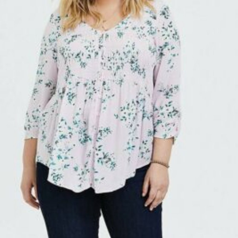 Torrid Light Lavender Floral Gauze Smocked Blouse Size 3X